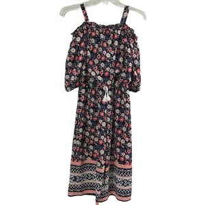 My Michelle 1 pc Romper Girls Medium Pink Blue Floral Off Shoulder FlowyJumpsuit